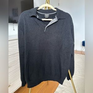 Neiman Marcus Dark Grey 100% Cashmere Quarter-Button Long Sleeve Sweater